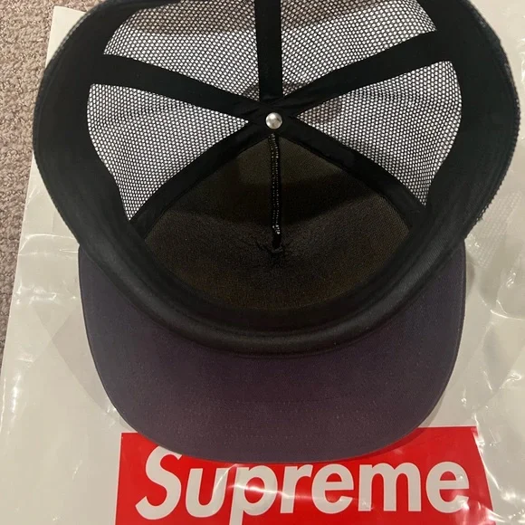 Supreme Navy Trucker Hat with White Logo - Picture 3 of 3